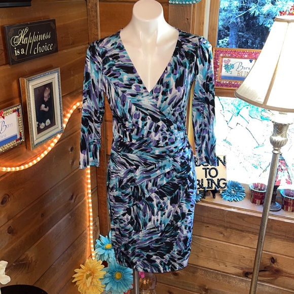 NEW London Times purple & turquoise Sexy low cut dress - Picture 2 of 12